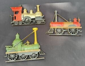 3 RARE 1969 Cast Metal Railroad Steam Engine Trains Wall Decor Sexton USA OS1